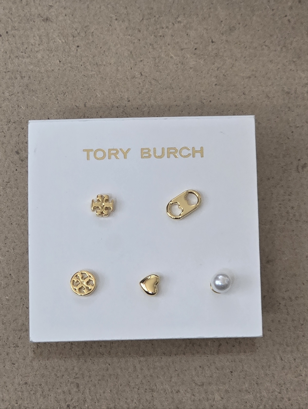Tory Burch Gold and Pearl Mixed Stud Earring Set
